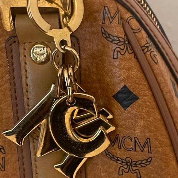 MCM Visetos Cognac Leather Satchel Bag with charm - Picture 3 of 9
